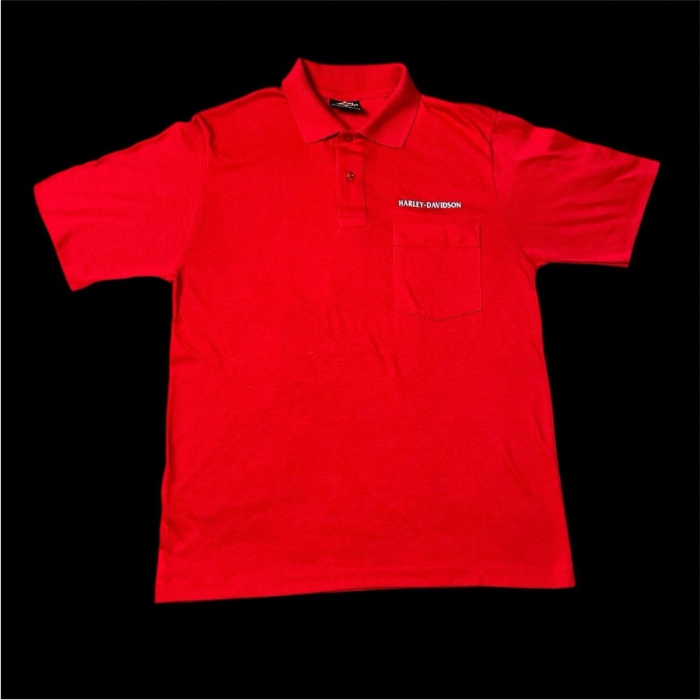 Vintage 90s Harley Davidson Motorcycle Biker Oregon Red Polo Shirt